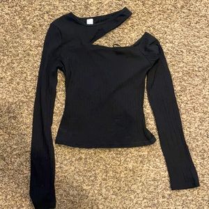 Asymmetrical Cutout Neck long sleeve Top